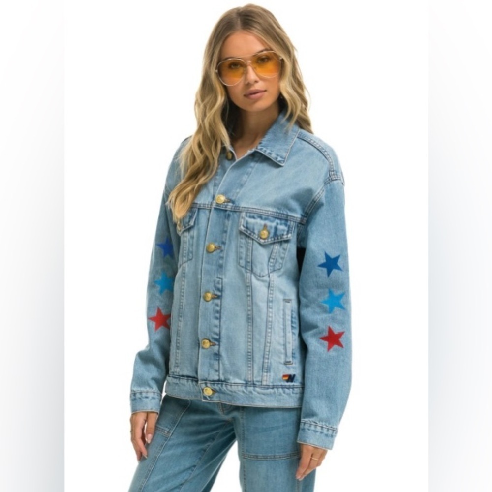 Aviator Nation Oversized Concert Denim Jacket 100% Cotton USA Forth of July - Picture 14 of 17